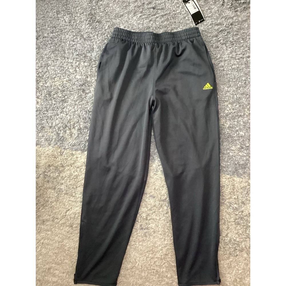 Adidas Climalite Boys Youth Large 14-16 Grey Green 3-Stripe Track Sweatpants
